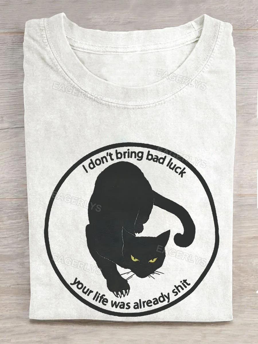 Eagerlys Black Cat White T-shirt Eagerlys