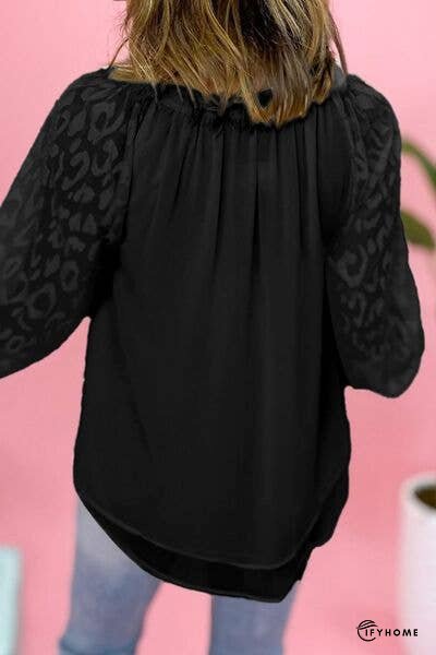 Leopard Tie Neck Balloon Sleeve Blouse | IFYHOME