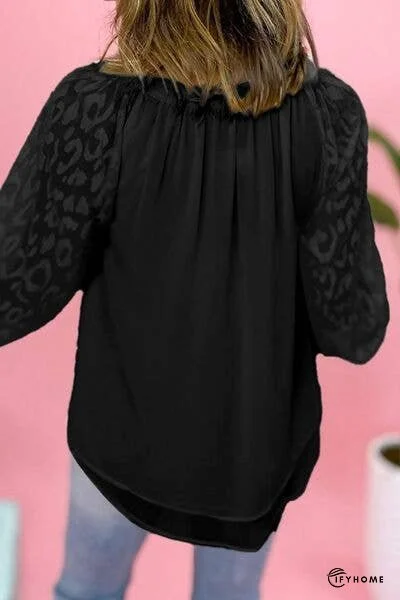 Leopard Tie Neck Balloon Sleeve Blouse | IFYHOME