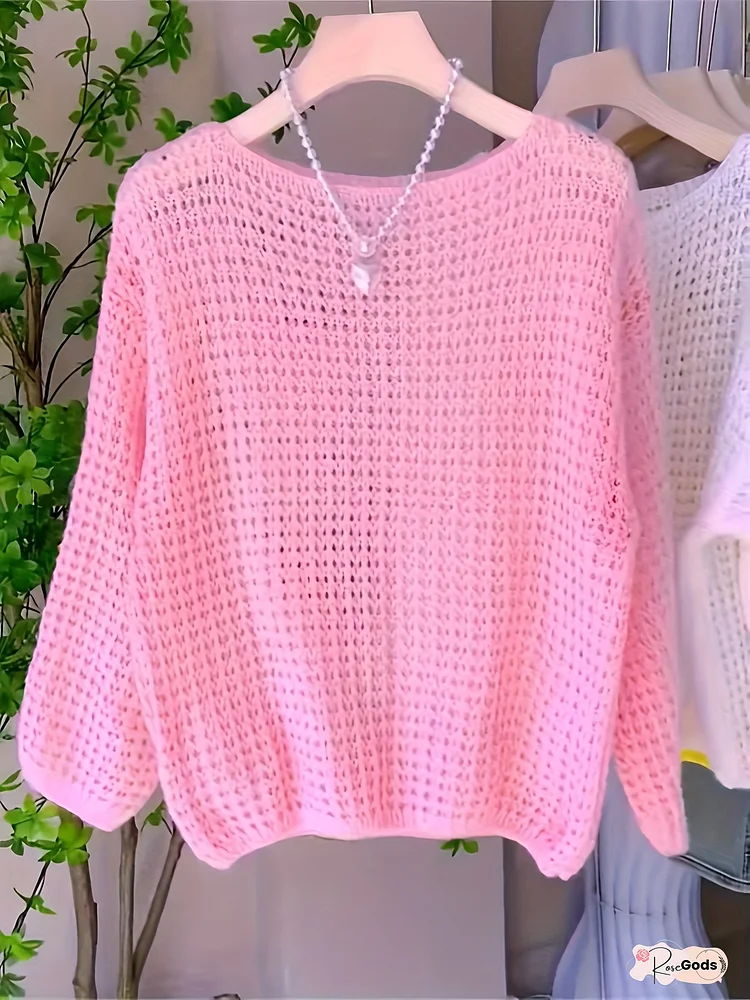 Women&lsquo;s Chic Yellow Crochet Off-Shoulder Top with Long Sleeves - Lightweight Summer Blouse, Round Neck, Openwork Design, Perfect for Casual or Stylish Outfits, Casual Chic Wear | Offshoulder Fashion | Crochet Texture