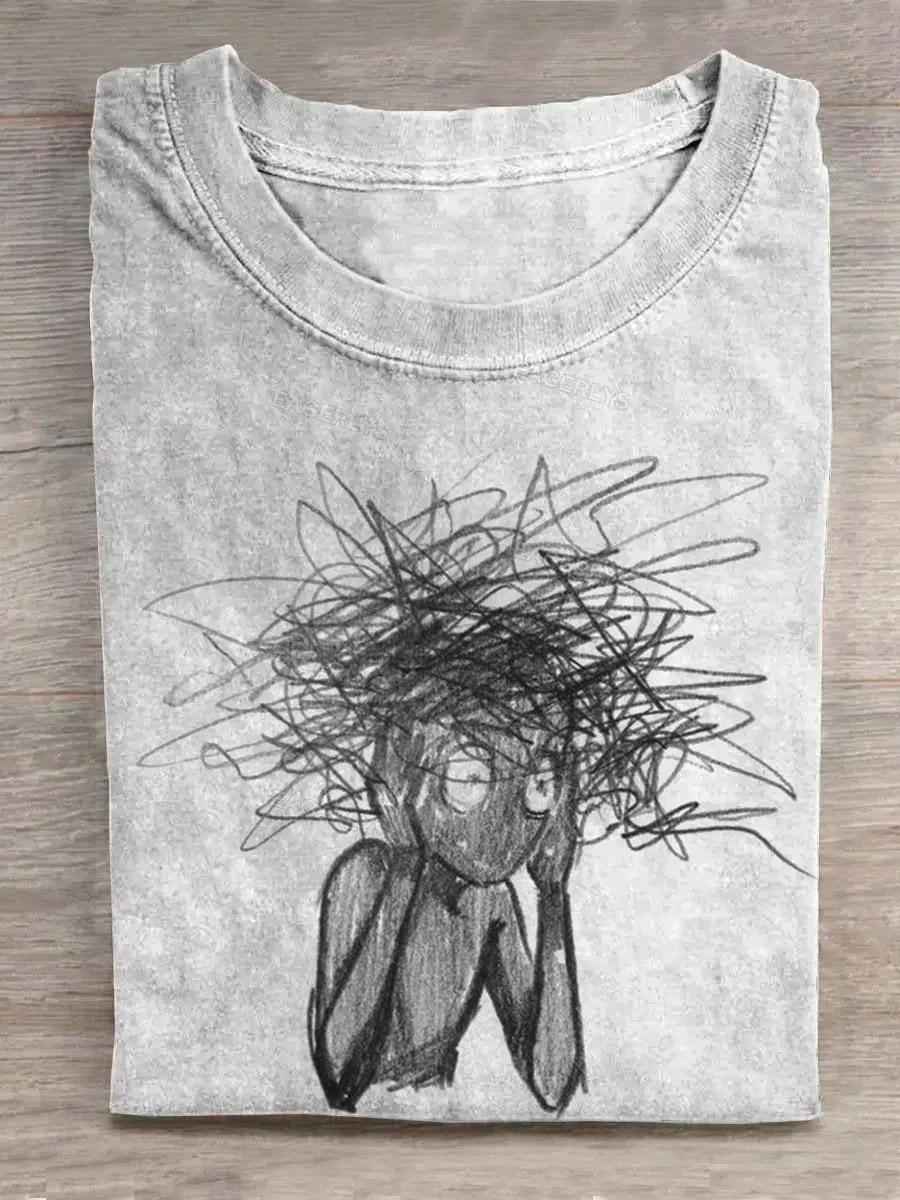 Eagerlys A Person with A Pencil Drawing Full of Lines on His Head T-shirt Eagerlys