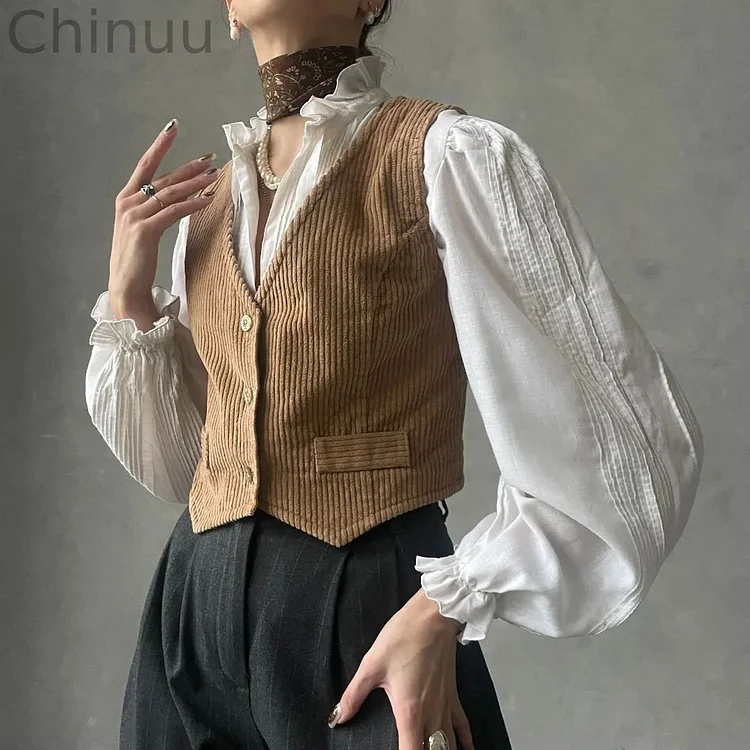 Vintage Single-Breasted Corduroy Corset Vest