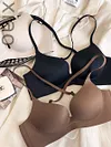 Bras-Non-marking beauty back gathering glossy bra soft steel ring on thin under thick underwear comfortable soft lingerie-Bras
