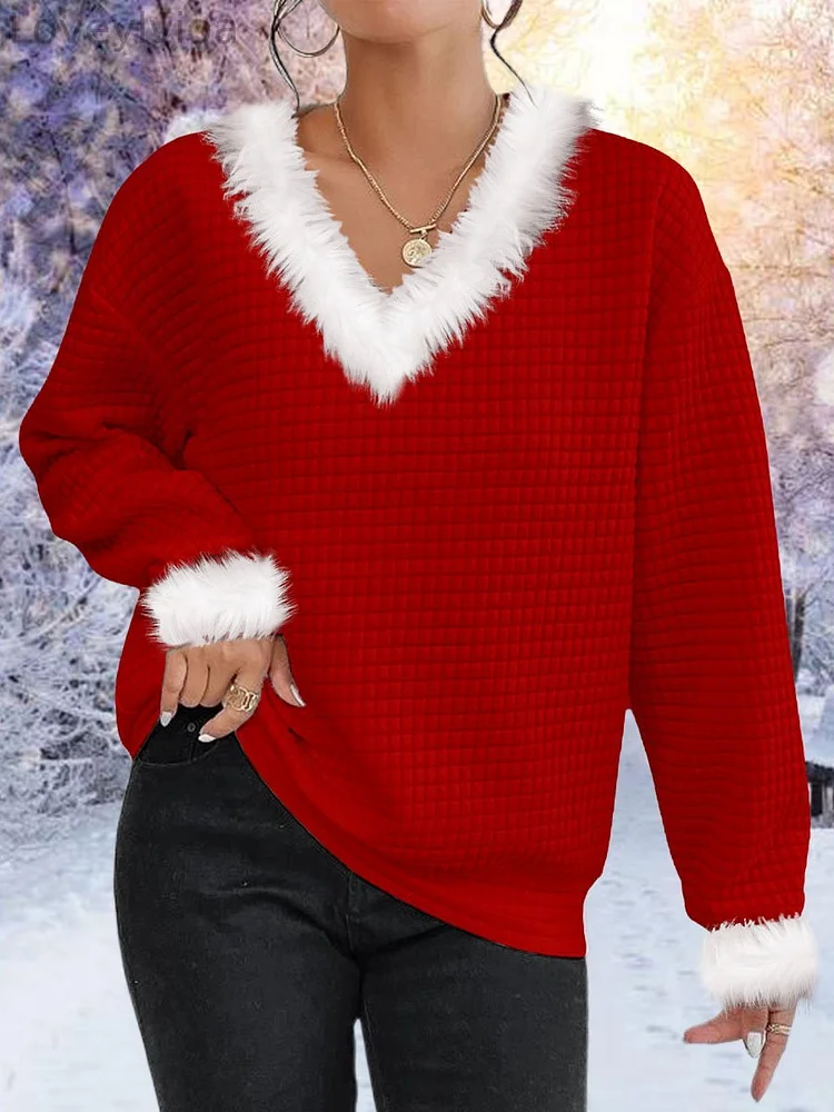 Women's Fluffy Holiday Waffle Sweatshirt