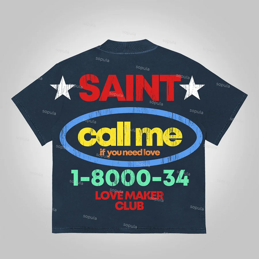 Sopula Vintage Saint Call Me If You Need Love Graphic Short T-Shirt