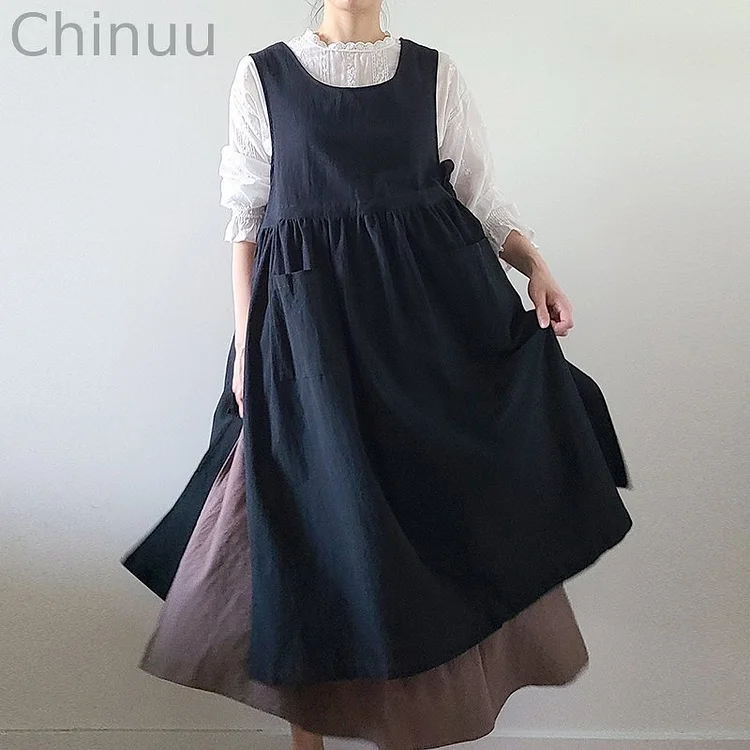 Vintage Style Garden Side Open Apron Dress With Pockets