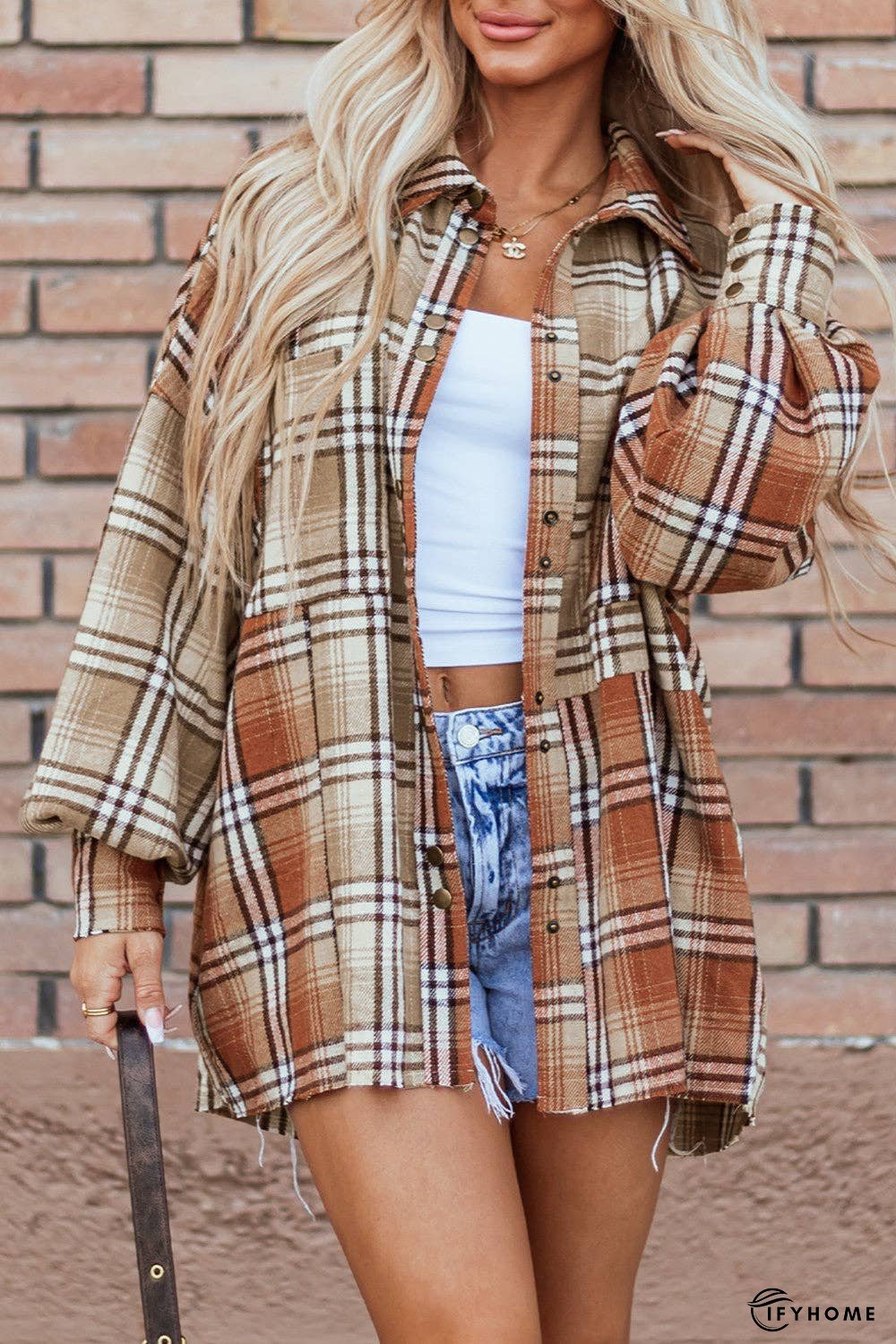 Plaid Snap Down Dropped Shoulder Shacket | IFYHOME