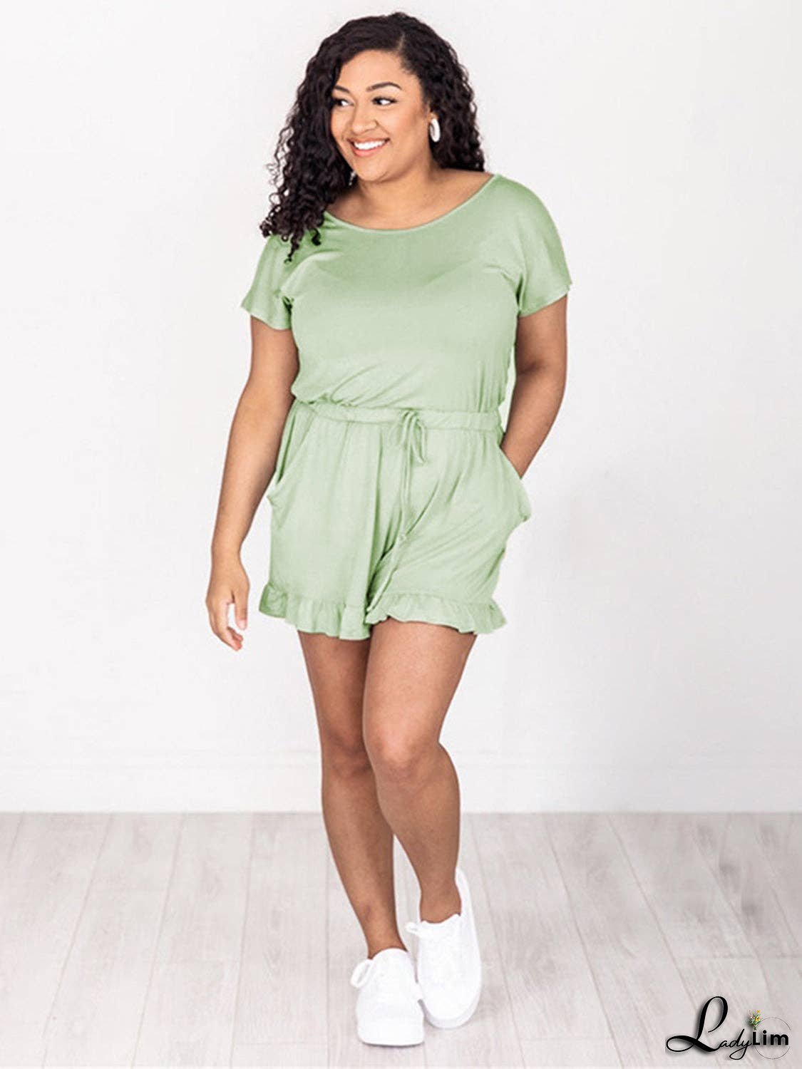 Ruffled Boat Neck Short Sleeve Romper