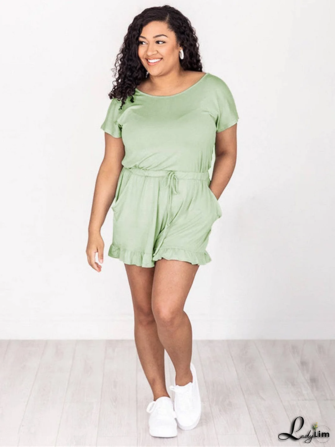 Ruffled Boat Neck Short Sleeve Romper
