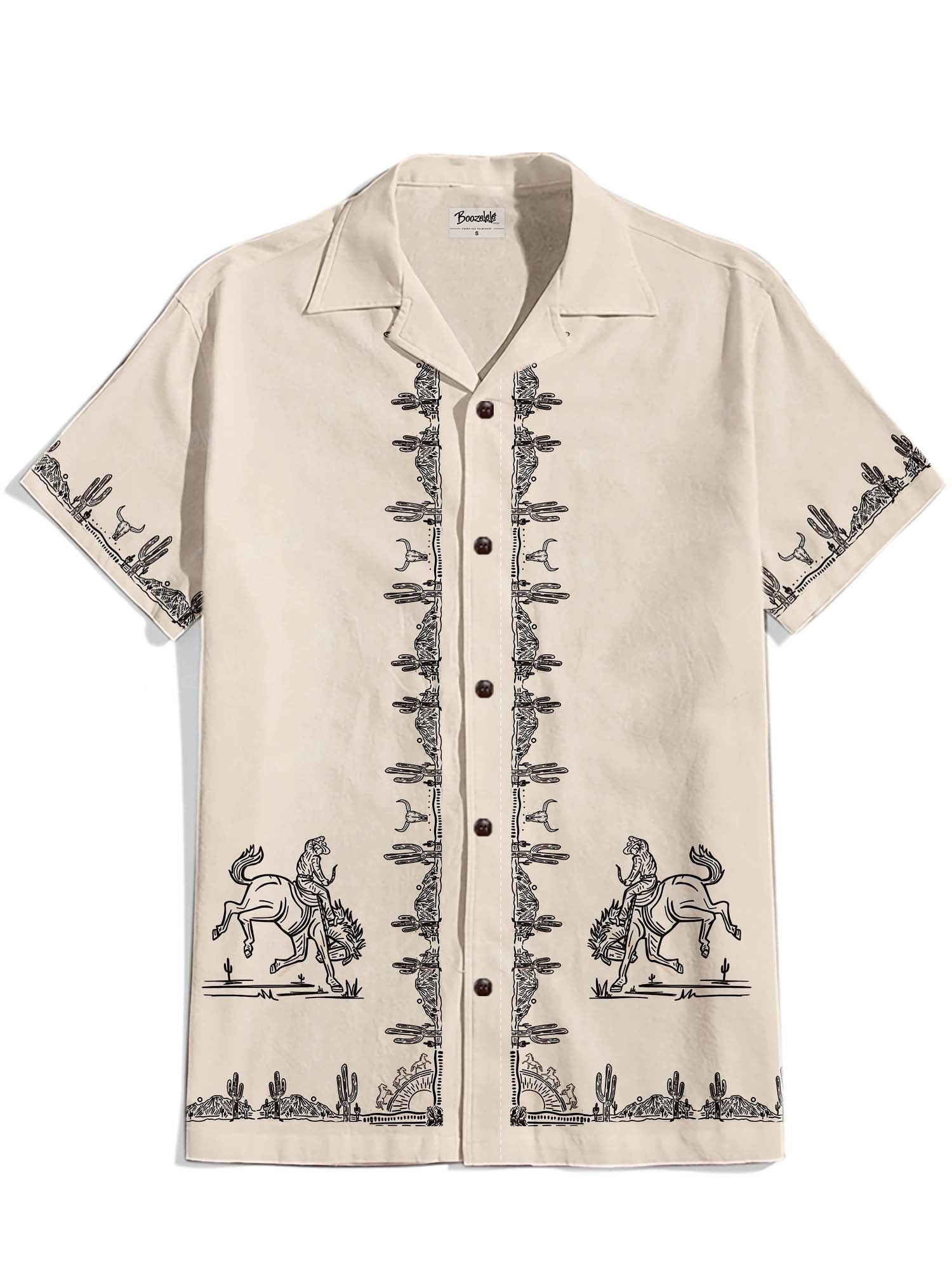 Cactus And Western Cowboy - 100% Cotton Cuban Collar Shirt