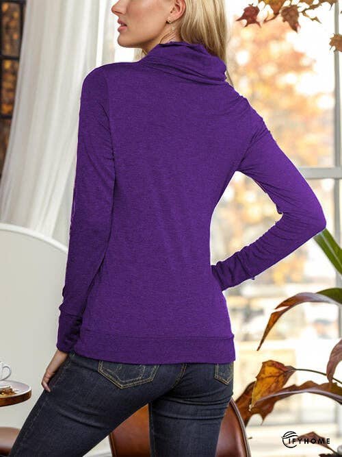 Buttoned Mock Neck Long Sleeve Blouse | IFYHOME