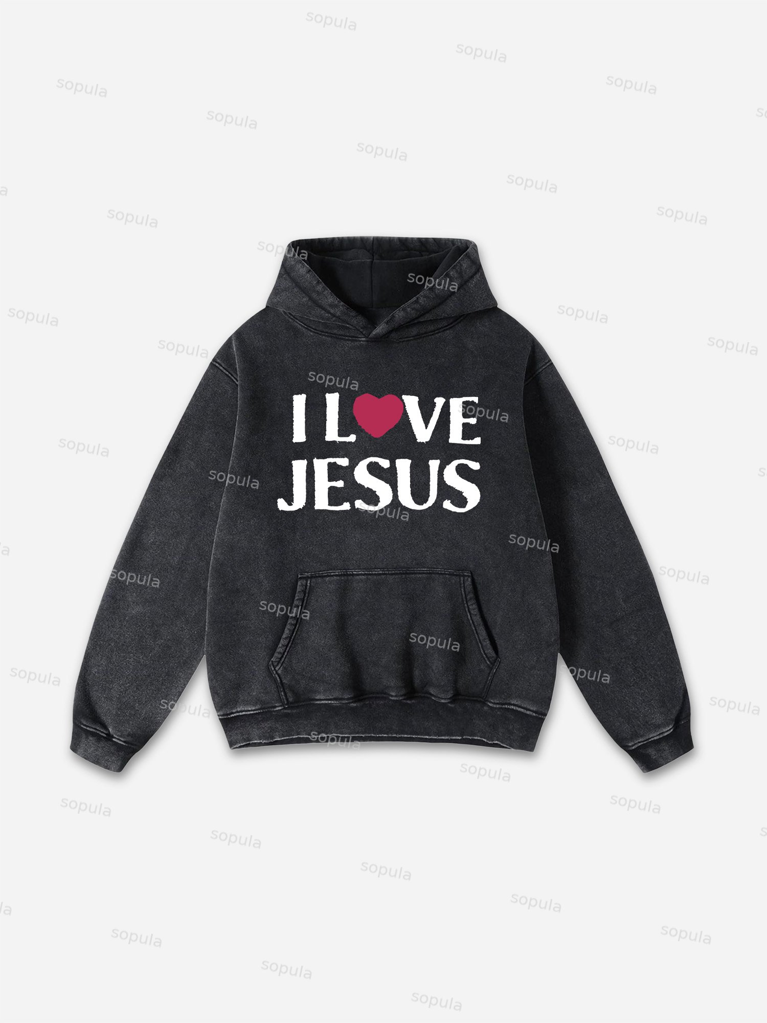 Sopula Vintage I Love Jesus Graphic Acid Washed Oversized Hoodie