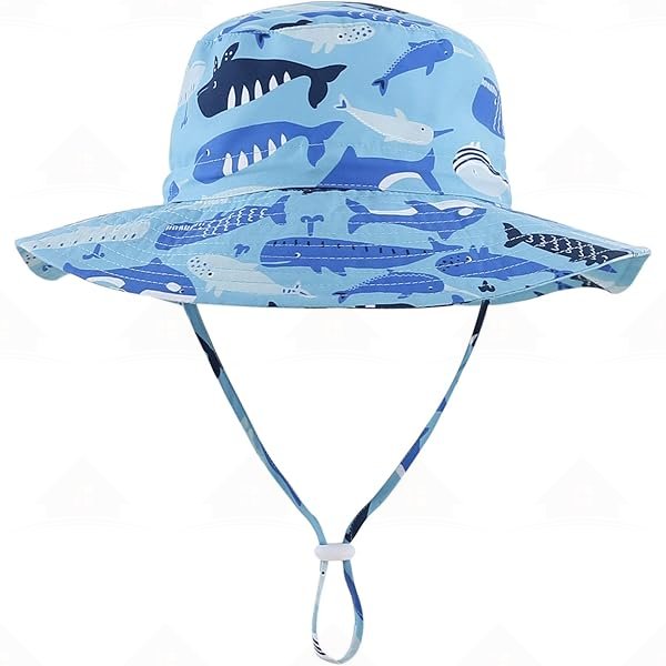 Home Prefer UPF50+ Wide Brim Sun Hat Boys Girls Sun Protection Hat Zoo Beach Swim Safari Bucket Hat for Baby Toddler Kid Whale Light Blue