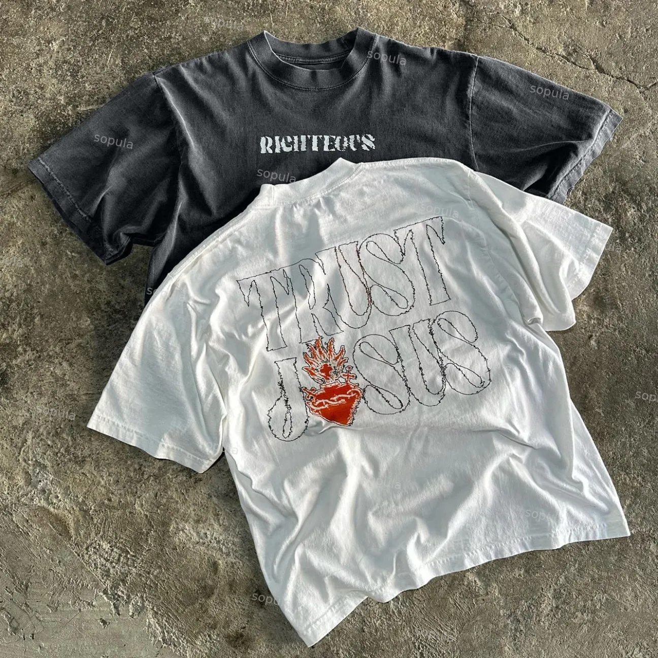 Vintage Trust Jesus Graphics Printed Cotton T-Shirt