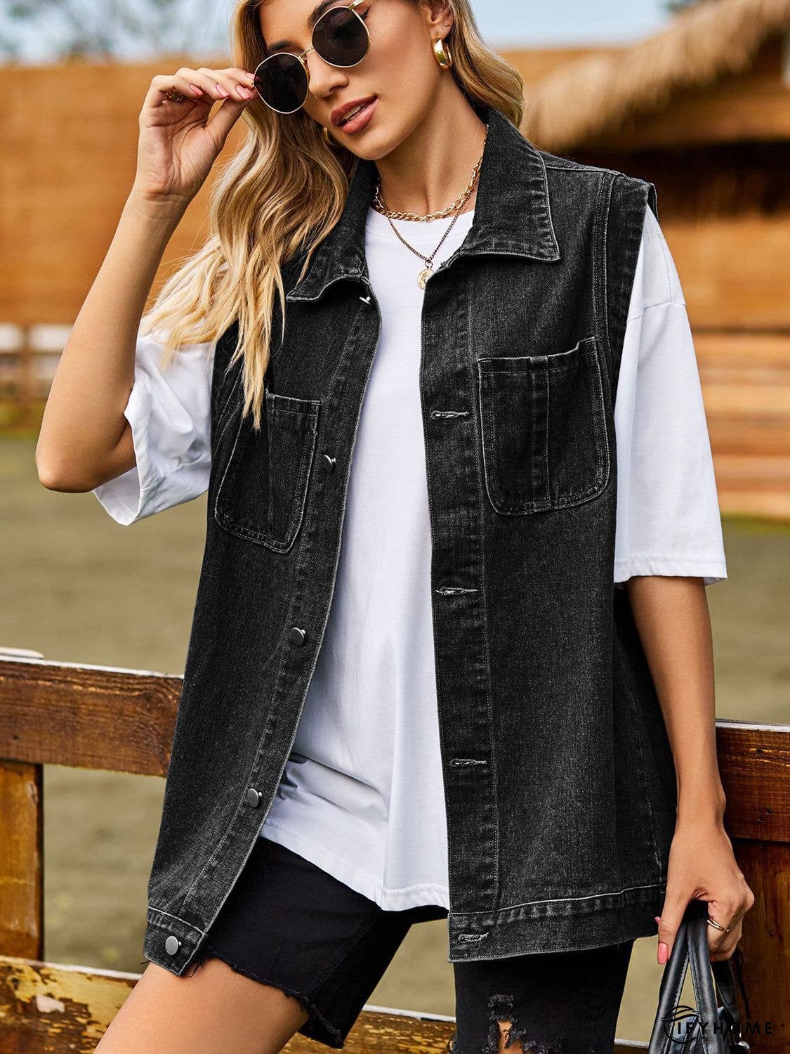 Button Down Denim Vest | IFYHOME