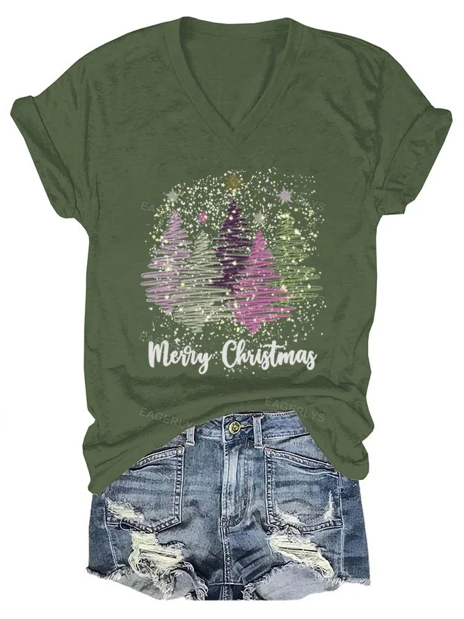 Eagerlys Merry Christmas Trees V-neck T-shirt Eagerlys