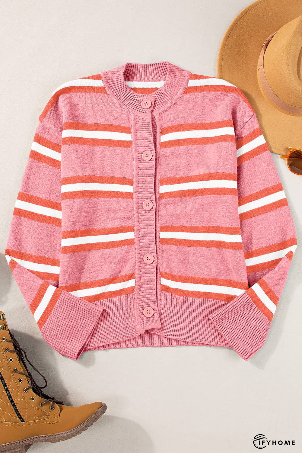 Stripe Drop Shoulder Buttons Cardigan Sweater | IFYHOME