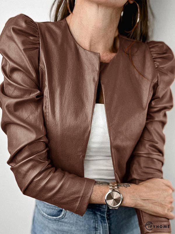 Long Sleeves Loose Pleated Solid Color Split-Joint Collarless Jackets Outerwear | IFYHOME