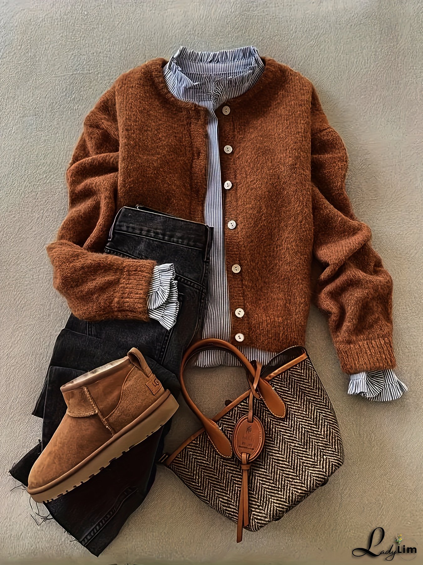 Women&lsquo;s Vintage Sweater - Soft Button-Front Cardigan with Round Neck, Elegant Office to Casual Outfits - Fall/Winter Layering Essential in Brown, Neutral Tones - Durable Everyday & Formal Attire, Fall Fashion, Classic Knitwear, Cozy Material