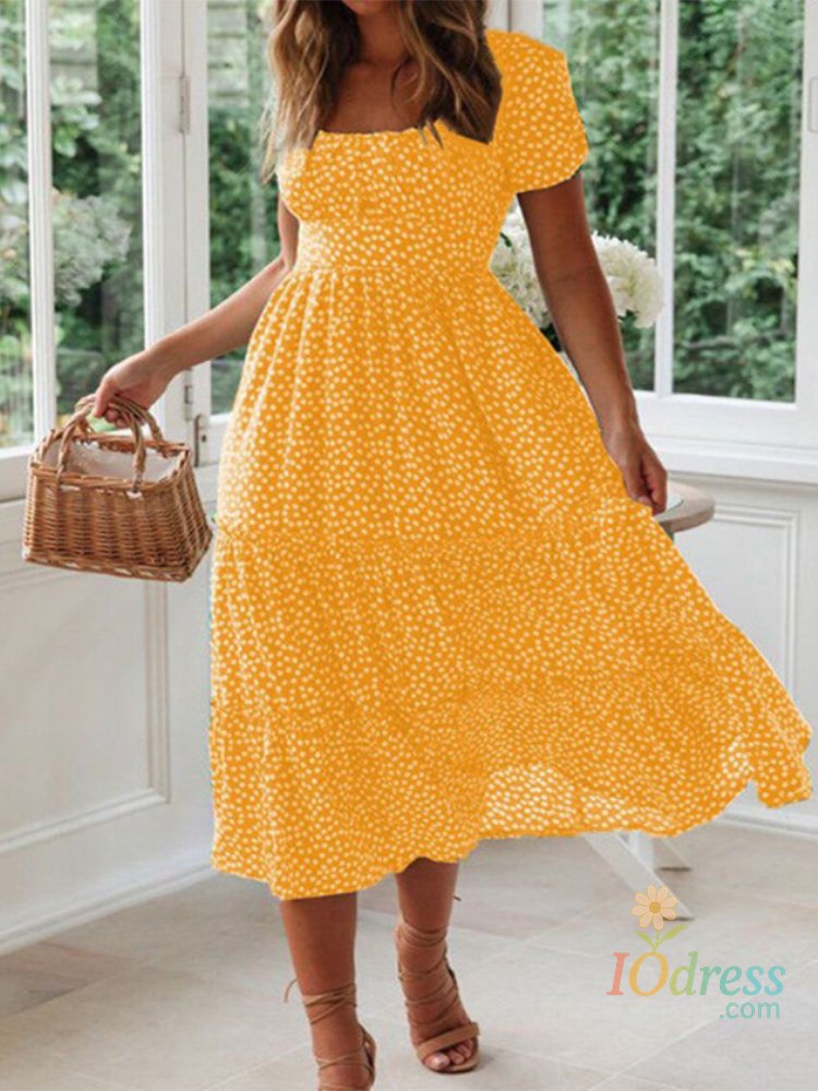 IO Dress Vestidos Vintage Vintage Print Puff Sleeve summer Beach sweet dresses Casual Square collar floral maxi long dress 2024 festa IO Dress