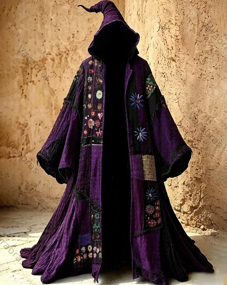 Men's Summer Fashion Boho-Style Embroidered Linen Hooded Cape 2944