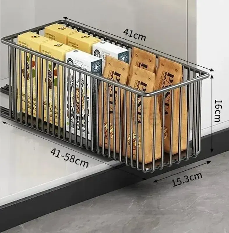 Pull‑Out Metal Storage Basket with Sliding Rails, Multi‑Purpose Slide‑Out Drawer Organizer for Kitchen Cabinet Pantry Bathroom Vanity Storage，Pack of 4 eltralife