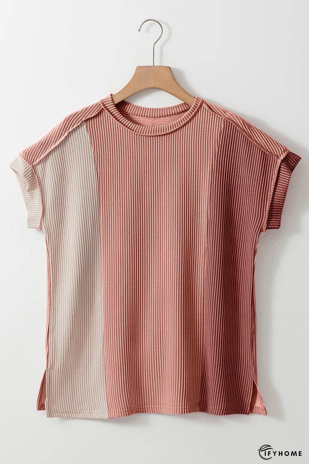 Color Block Round Neck Short Sleeve T-Shirt - 5% Elastane | IFYHOME