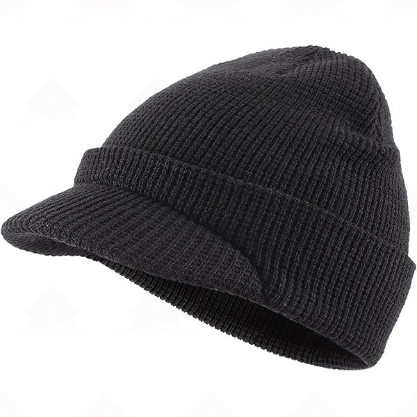 Home Prefer Mens Wool Blend Winter Hat Double-Layer Warm Knit Pre-Curve Visor Beanie Brimmed Beanies Hat for Men Women