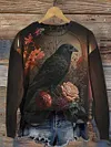 Vintage Crow Print Casual Sweatshirt