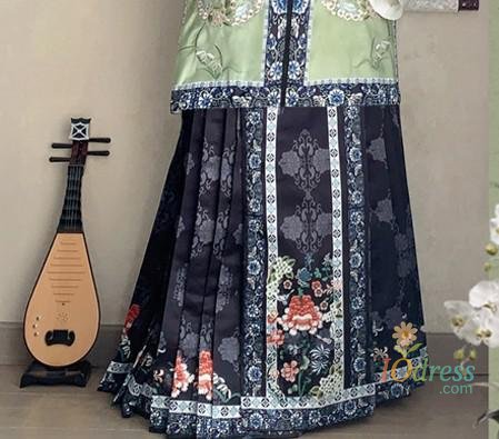 IO Dress Luxury Court Style Embroider Flower Hanfu Suit Lady Chinese Stage Performance Costumes Women Qing Dynasty Horse Face Skirt Set