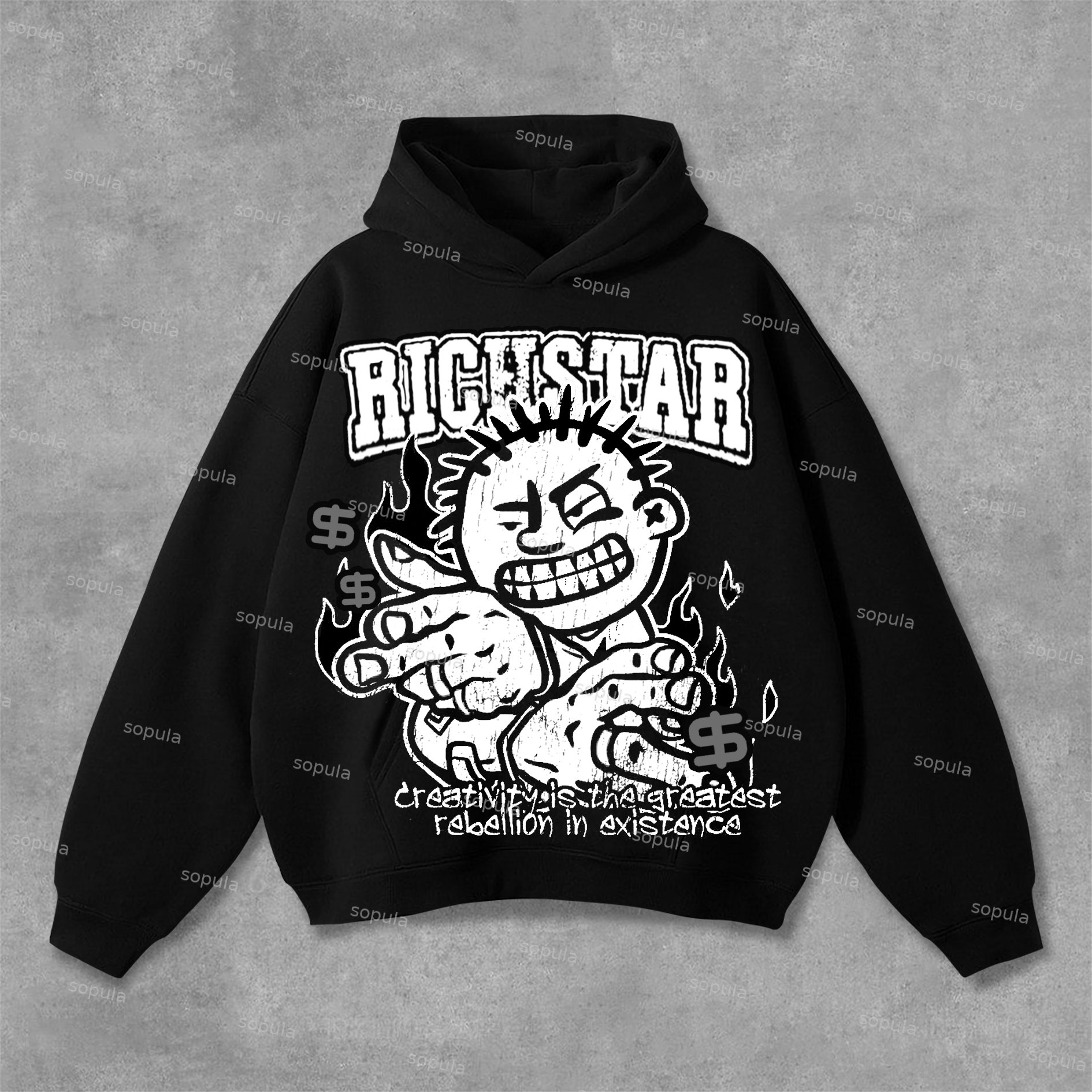 Sopula Vintage Cartoon Richstar Portrait Graphic Hoodie