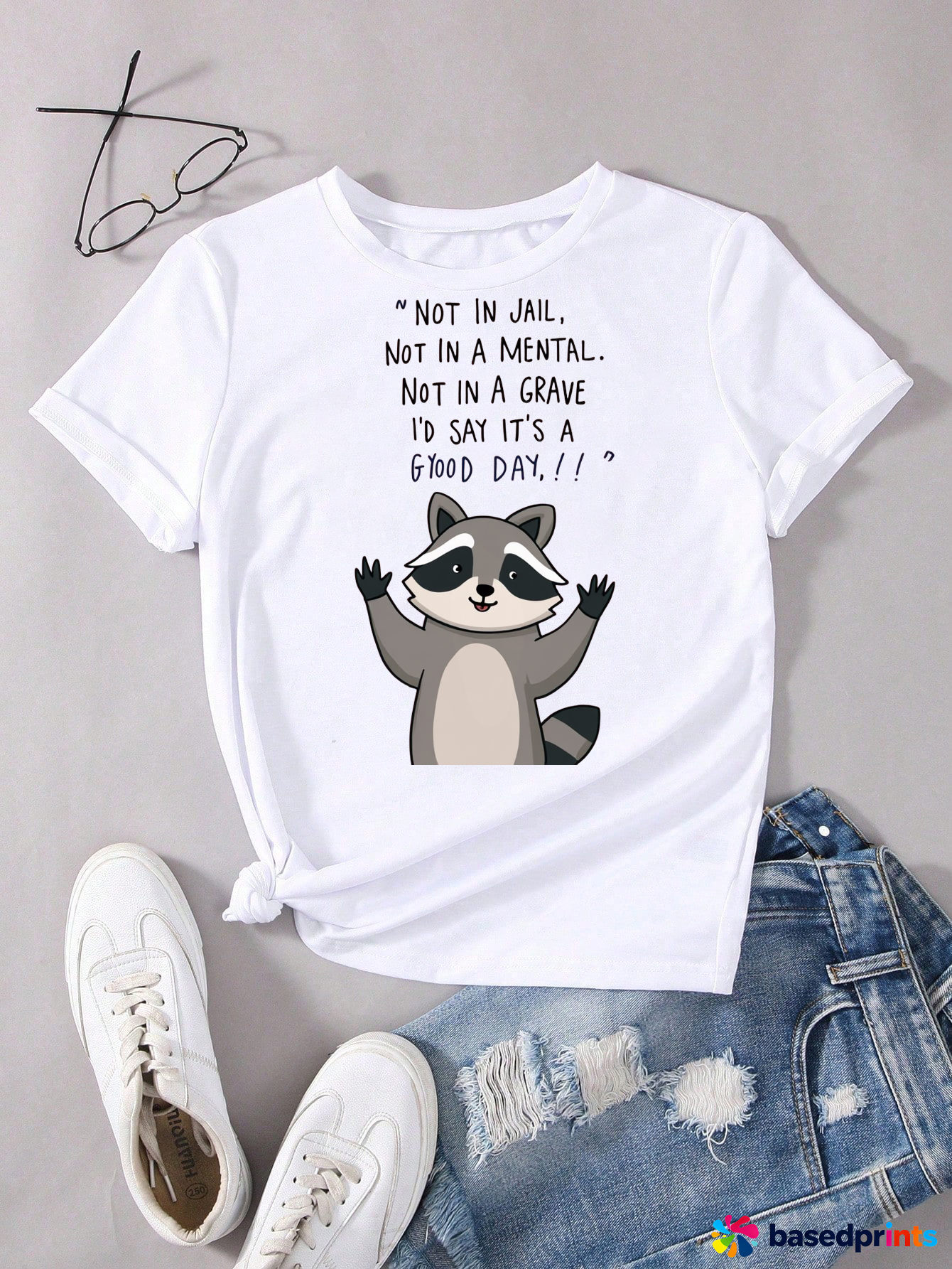Cute Raccoon Cartoon T-Shirt Funny Quotes Tee for Women