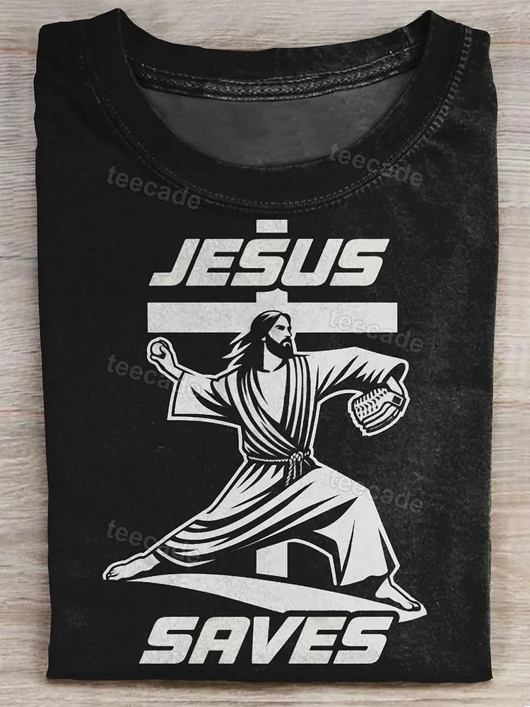Teecade Teecade Jesus Saves Baseball T-shirt