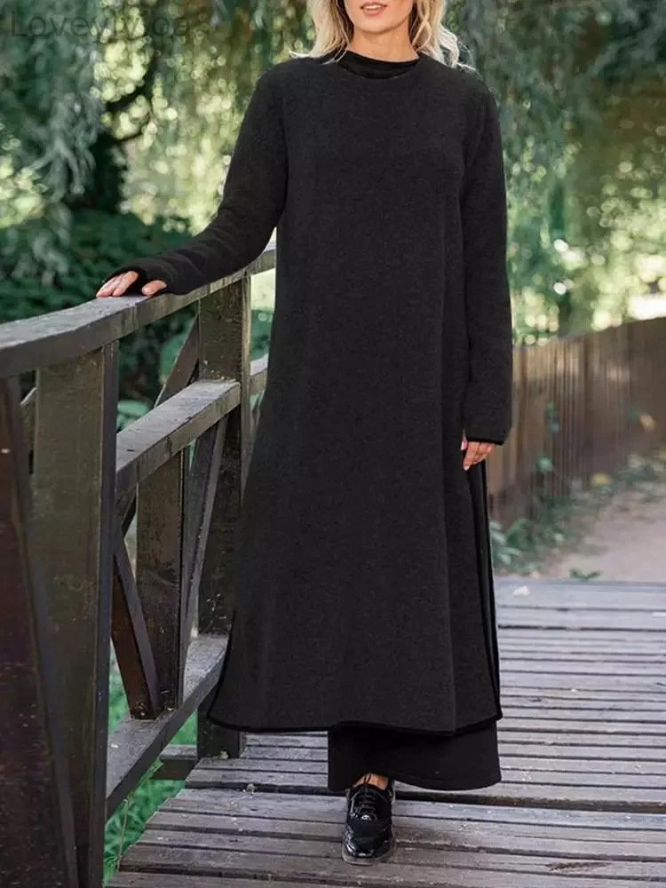 Autumn winter loose plus size knitted lace dress