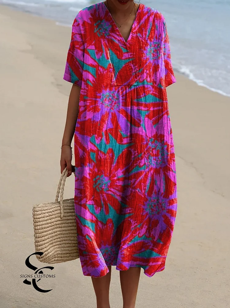 Vibrant African Daisy Pattern Printed Women's Flowy Dress