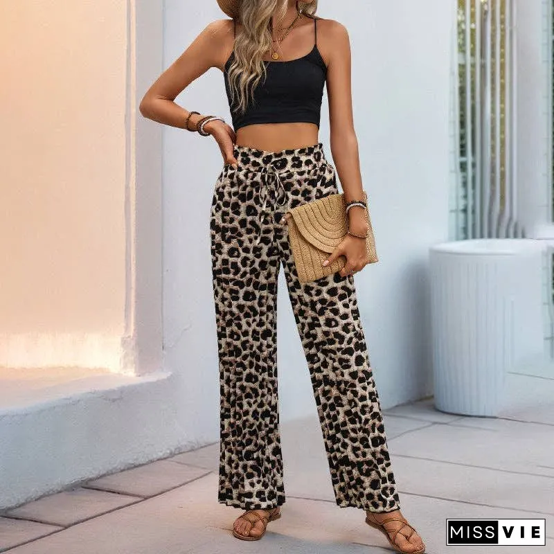 Pants Solid High Waisted Wide Pants Leopard