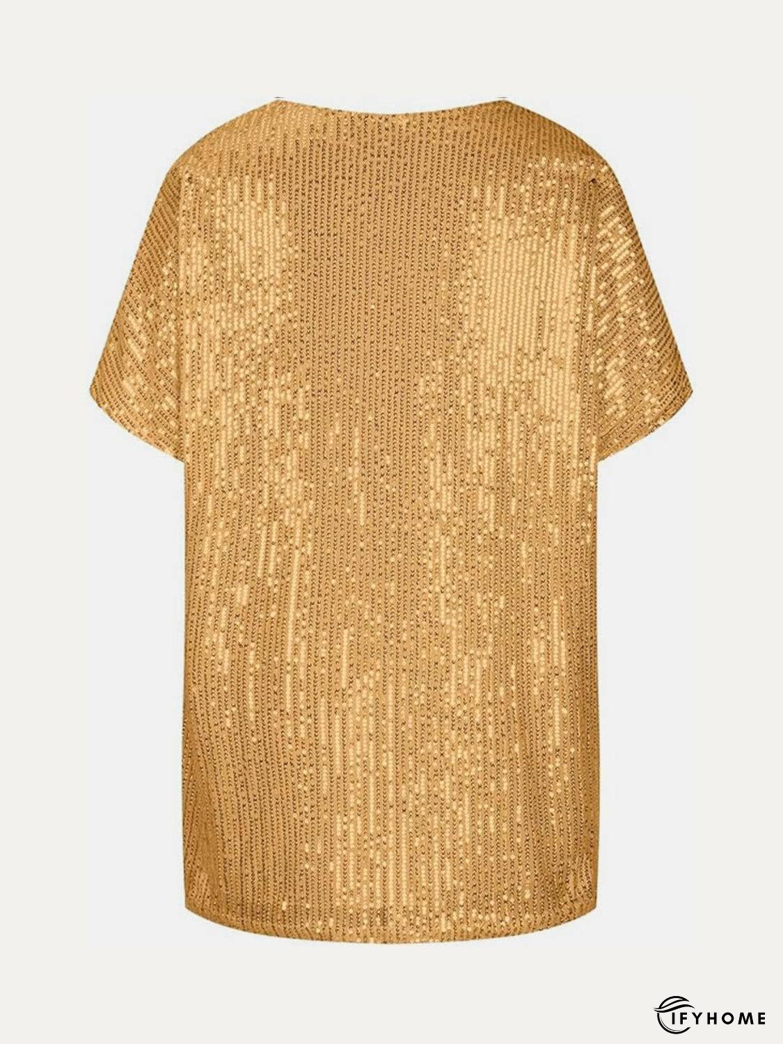 Full Size Sequin V-Neck Short Sleeve Top | IFYHOME