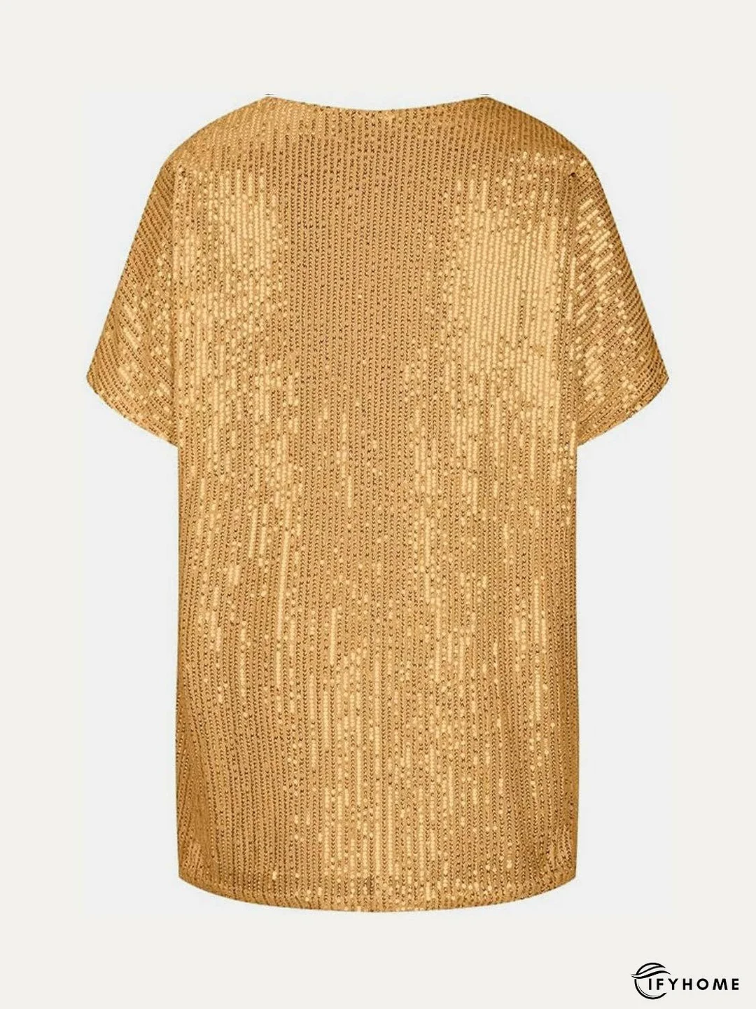 Full Size Sequin V-Neck Short Sleeve Top | IFYHOME