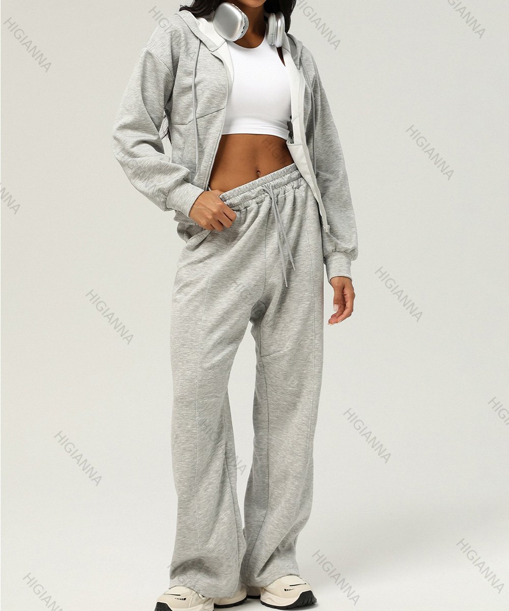 Hooded Zip-Up Jacket & Wide-Leg Pants Lounge Set - HIGIANNA&reg;