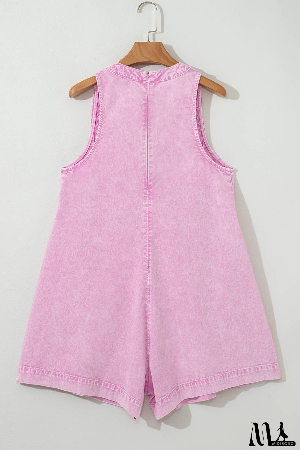 Mineral Wash Pleated Bust V Neck Denim Romper