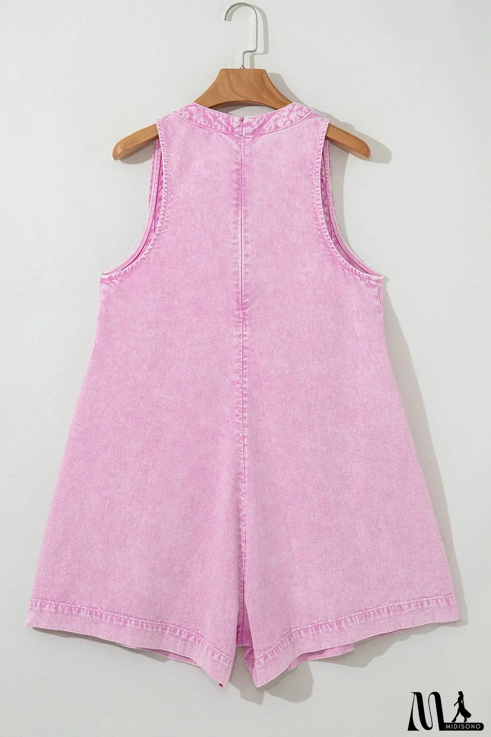 Mineral Wash Pleated Bust V Neck Denim Romper