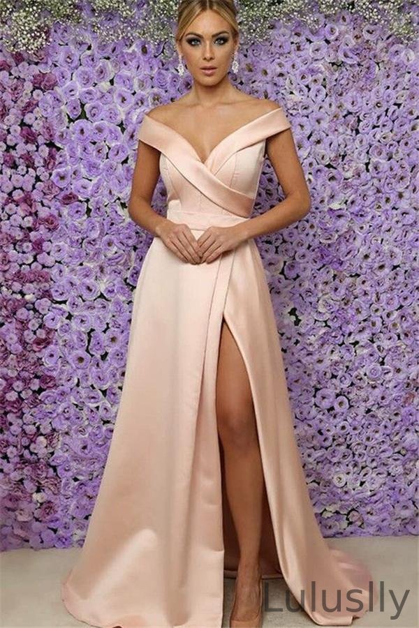 Luluslly Elegant Off-the-Shoulder Prom Dress Long With Slit On Sale