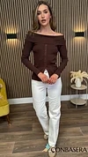 Val Chocolate Brown Faux Button Detail Top