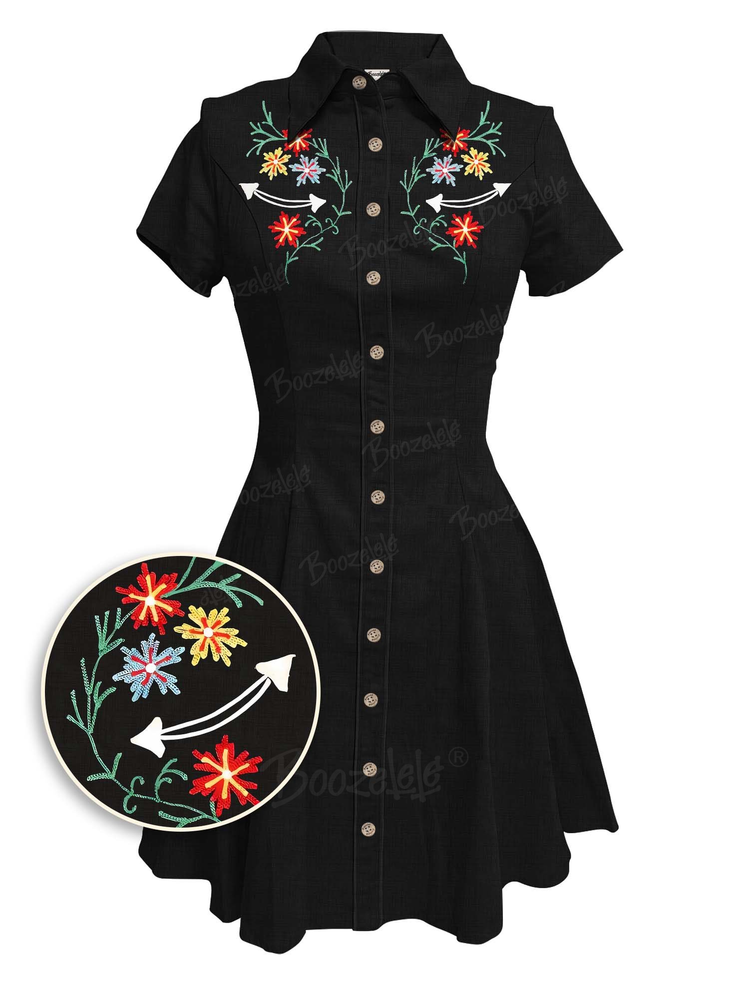 【Embroidery】Vintage Flower - 100% Cotton Dress