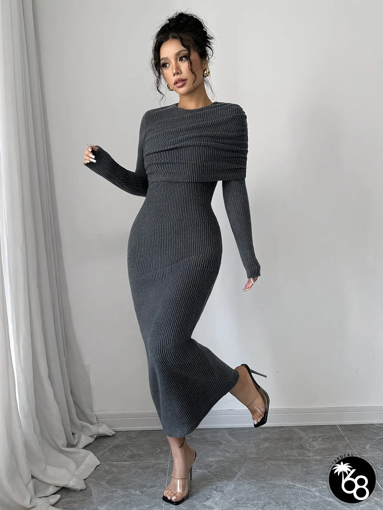 Womens Elegant Long Sleeve Bodycon Maxi Dress Formal Casual Chic Flattering Fit | 168DEAL