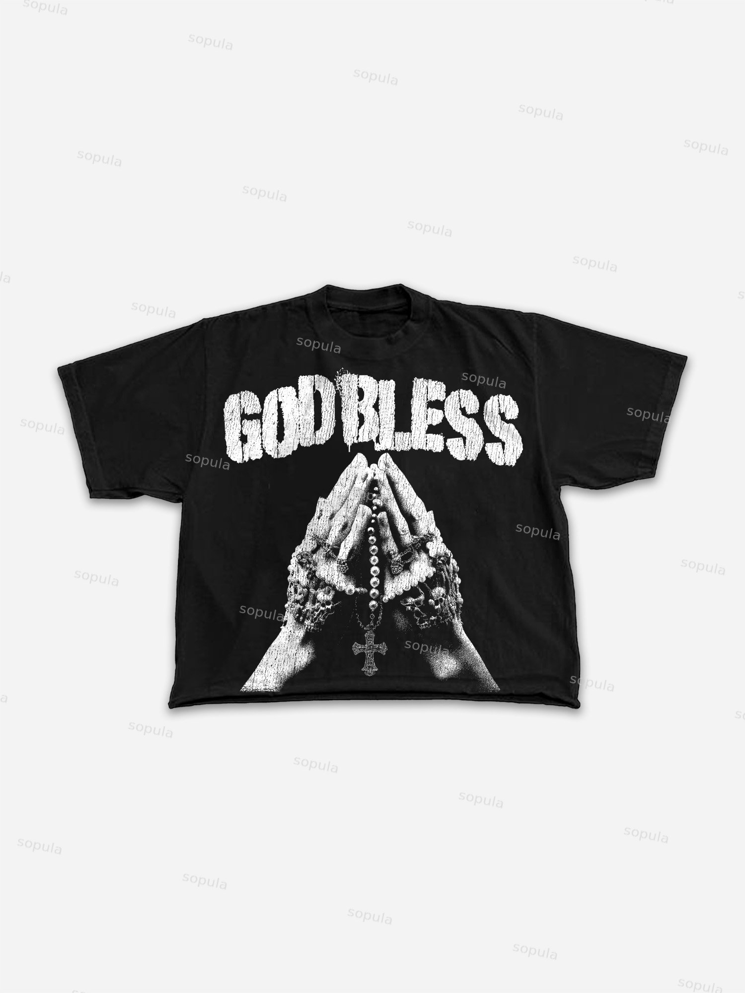God Bless Prayer Print Cropped T-shirt