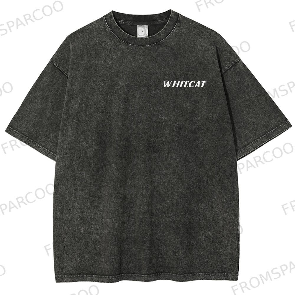 Cat Wine Washed Vintage Short Sleeves T-Shirt