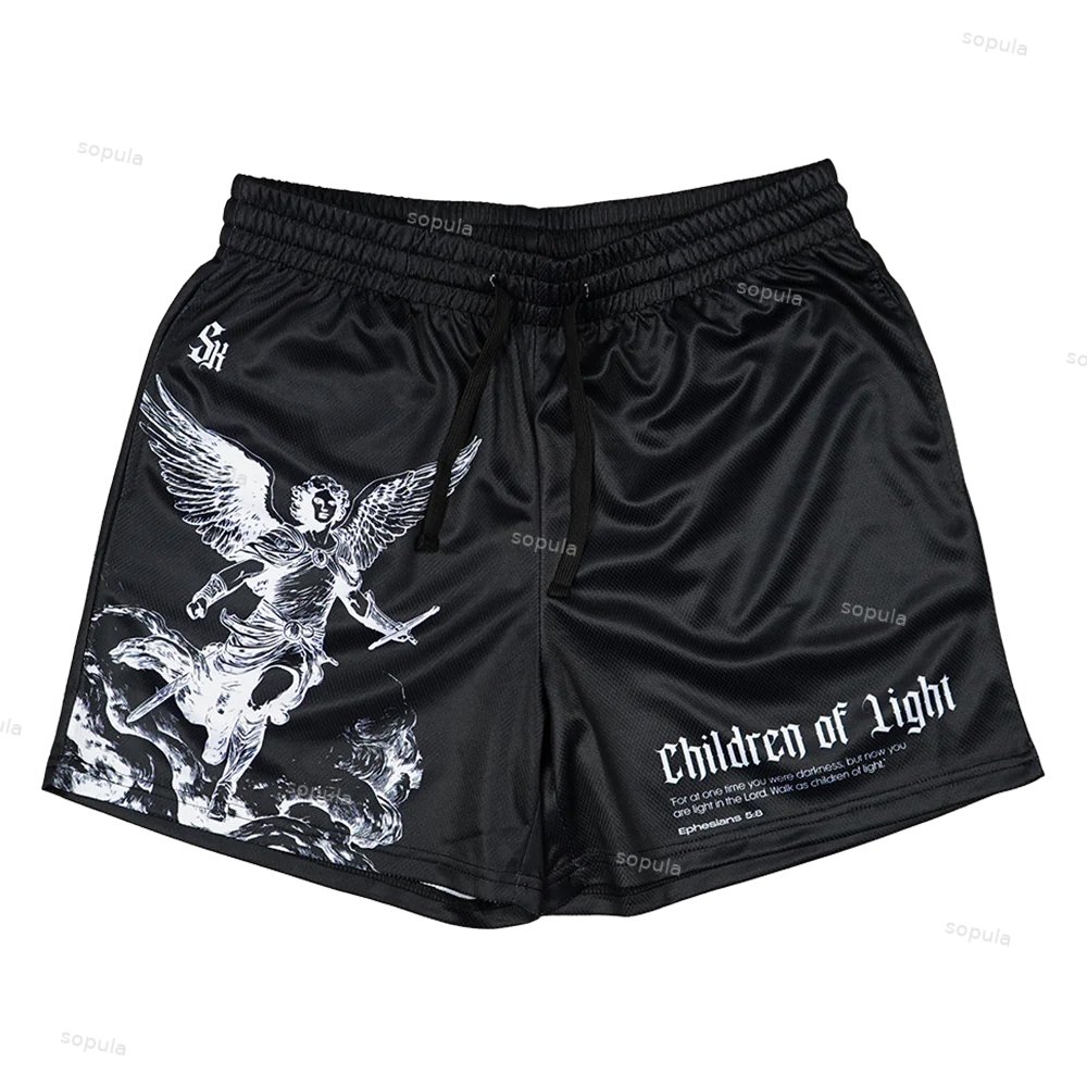 Vintage Children Of Light Graphic Casual Street Mesh Shorts