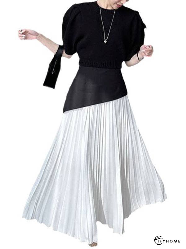 A-Line Loose Contrast Color Pleated Split-Joint Skirts Bottoms | IFYHOME