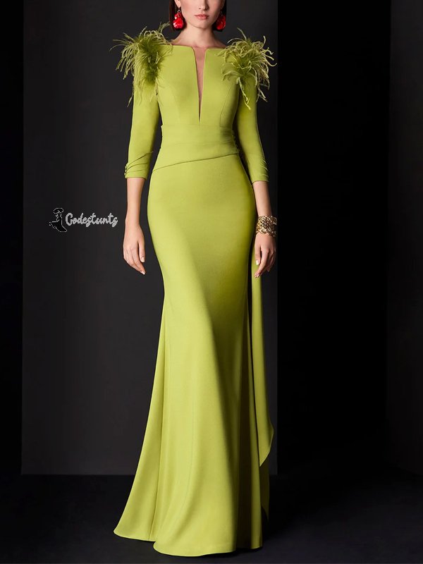Solid Color Feathers Maxi Dress